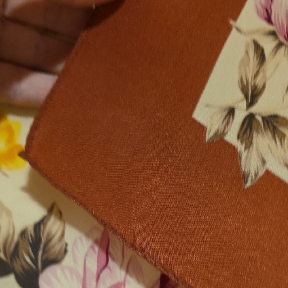 Vintage Peyton Place Floral Silk Scarf in Rust, Cream & Yellow - Picture 12 of 12